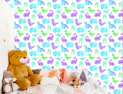 Wallpaper The Colorful Dinosaurs For The Boy's Room