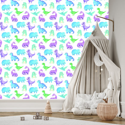 Wallpaper The Colorful Dinosaurs For The Boy's Room