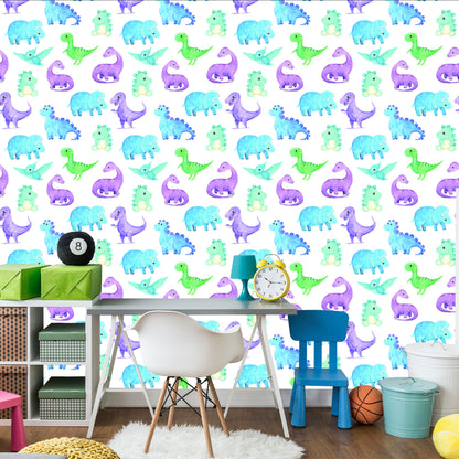 Wallpaper The Colorful Dinosaurs For The Boy's Room