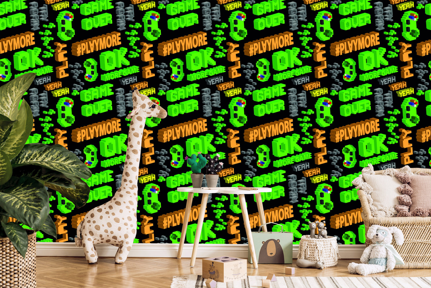 Wallpaper Youthful Pixelated Colorful Lettering 3D Pattern