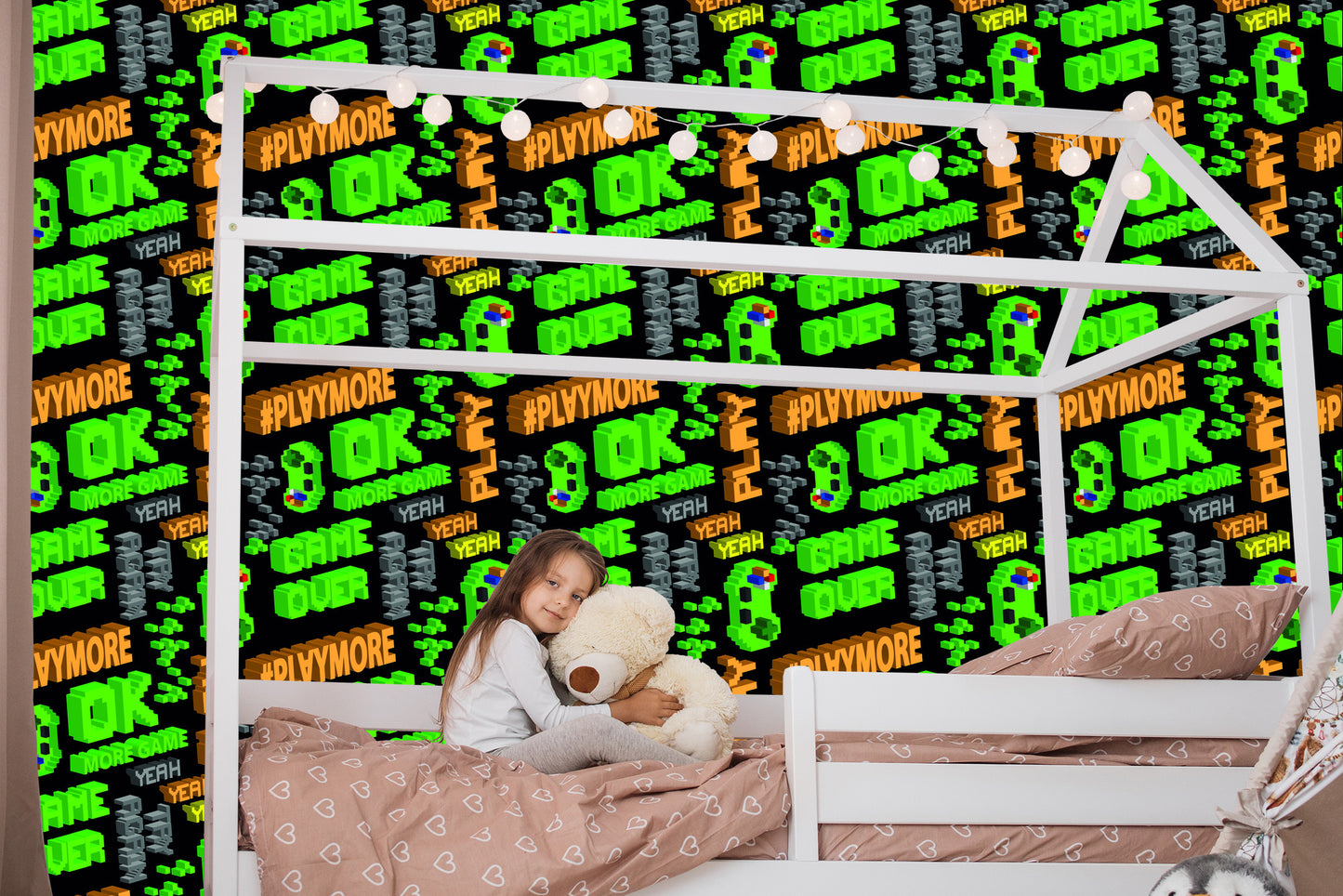 Wallpaper Youthful Pixelated Colorful Lettering 3D Pattern