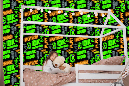 Wallpaper Youthful Pixelated Colorful Lettering 3D Pattern
