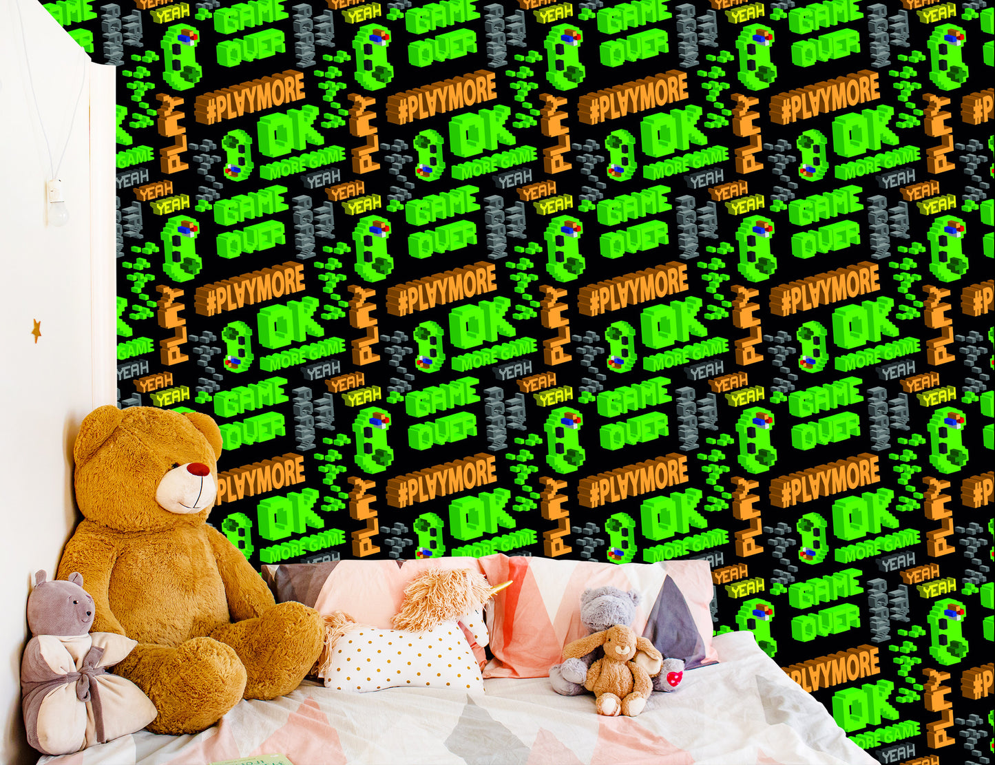 Wallpaper Youthful Pixelated Colorful Lettering 3D Pattern