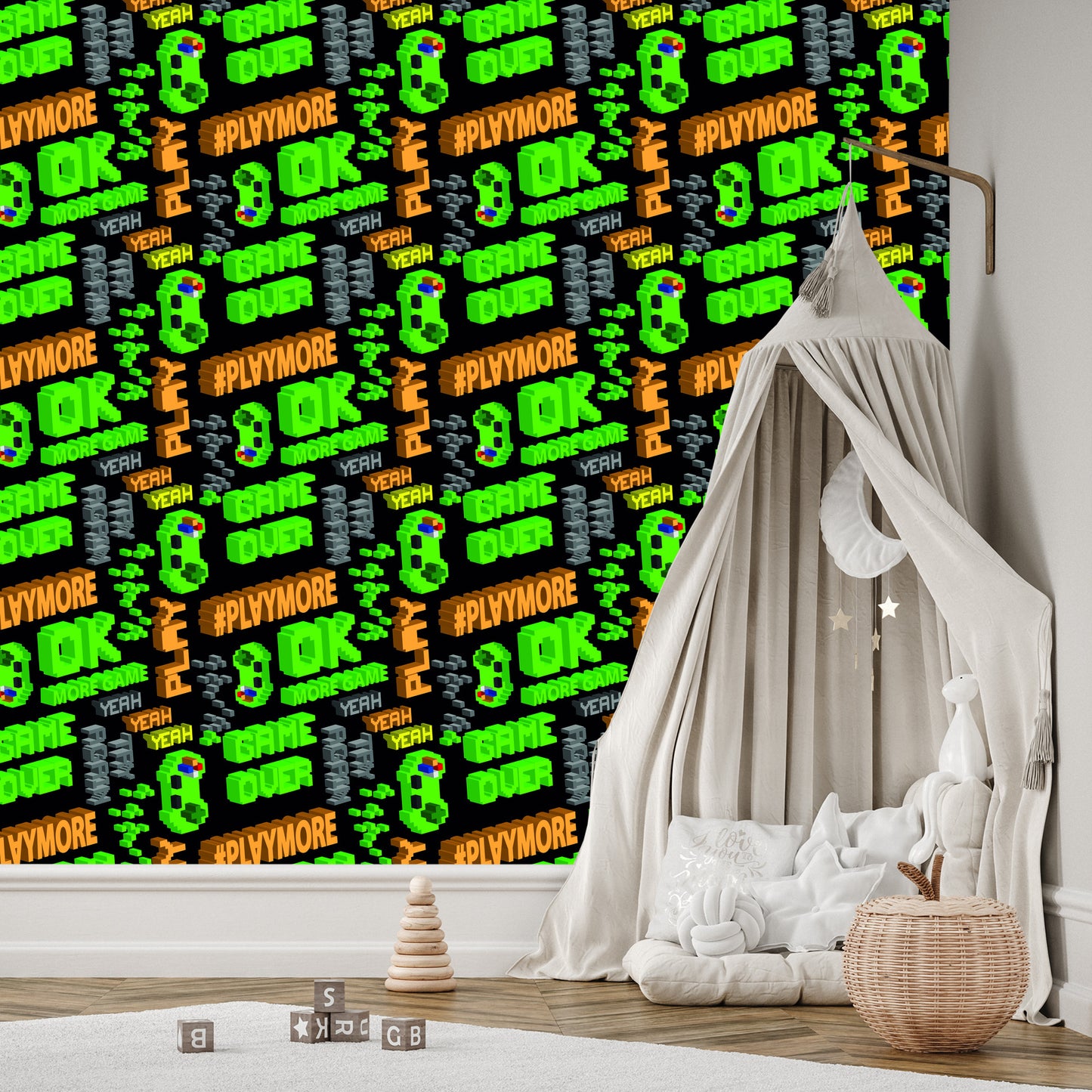 Wallpaper Youthful Pixelated Colorful Lettering 3D Pattern