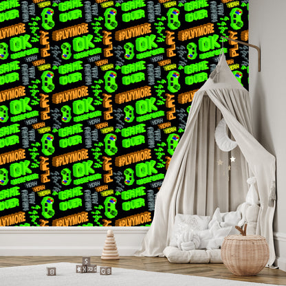 Wallpaper Youthful Pixelated Colorful Lettering 3D Pattern