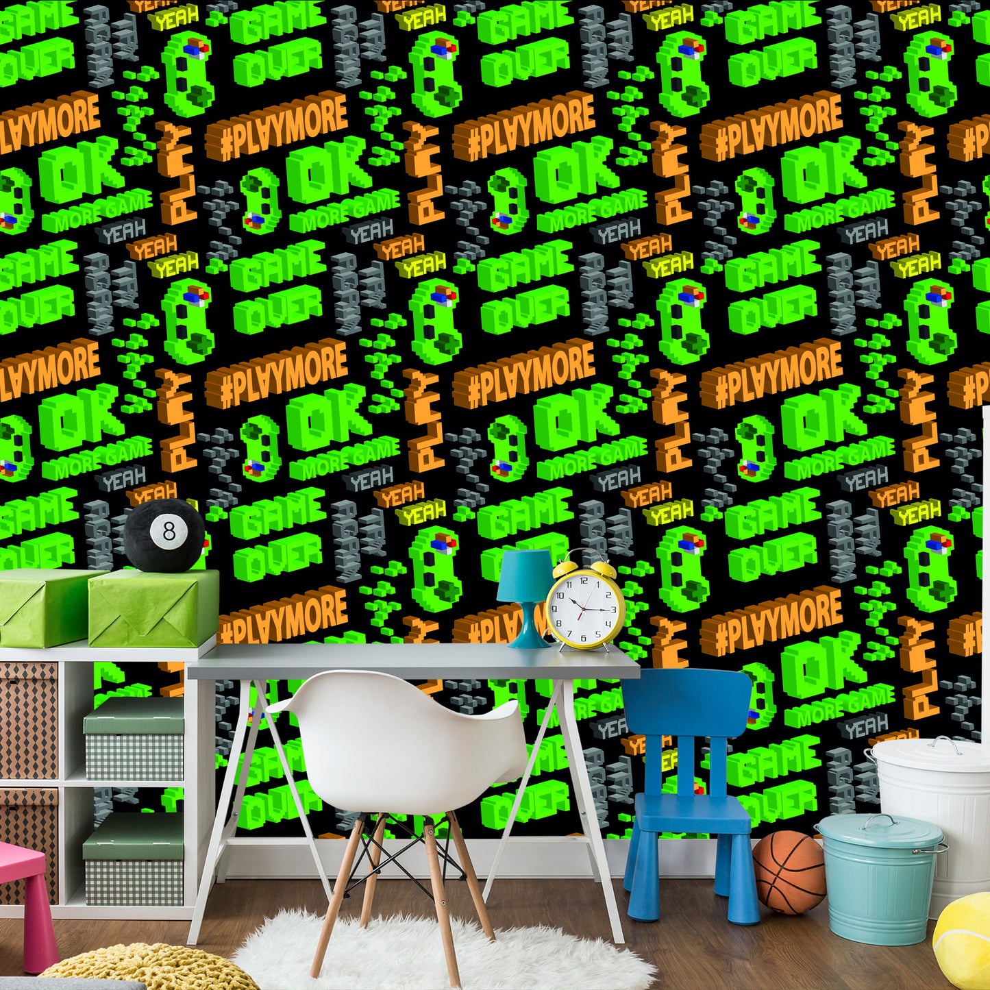 Wallpaper Youthful Pixelated Colorful Lettering 3D Pattern