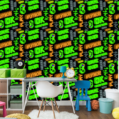 Wallpaper Youthful Pixelated Colorful Lettering 3D Pattern