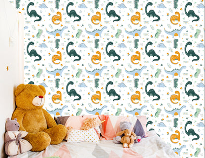 Wallpaper For Baby's Room Dinosaurs, Leaves, Flowers