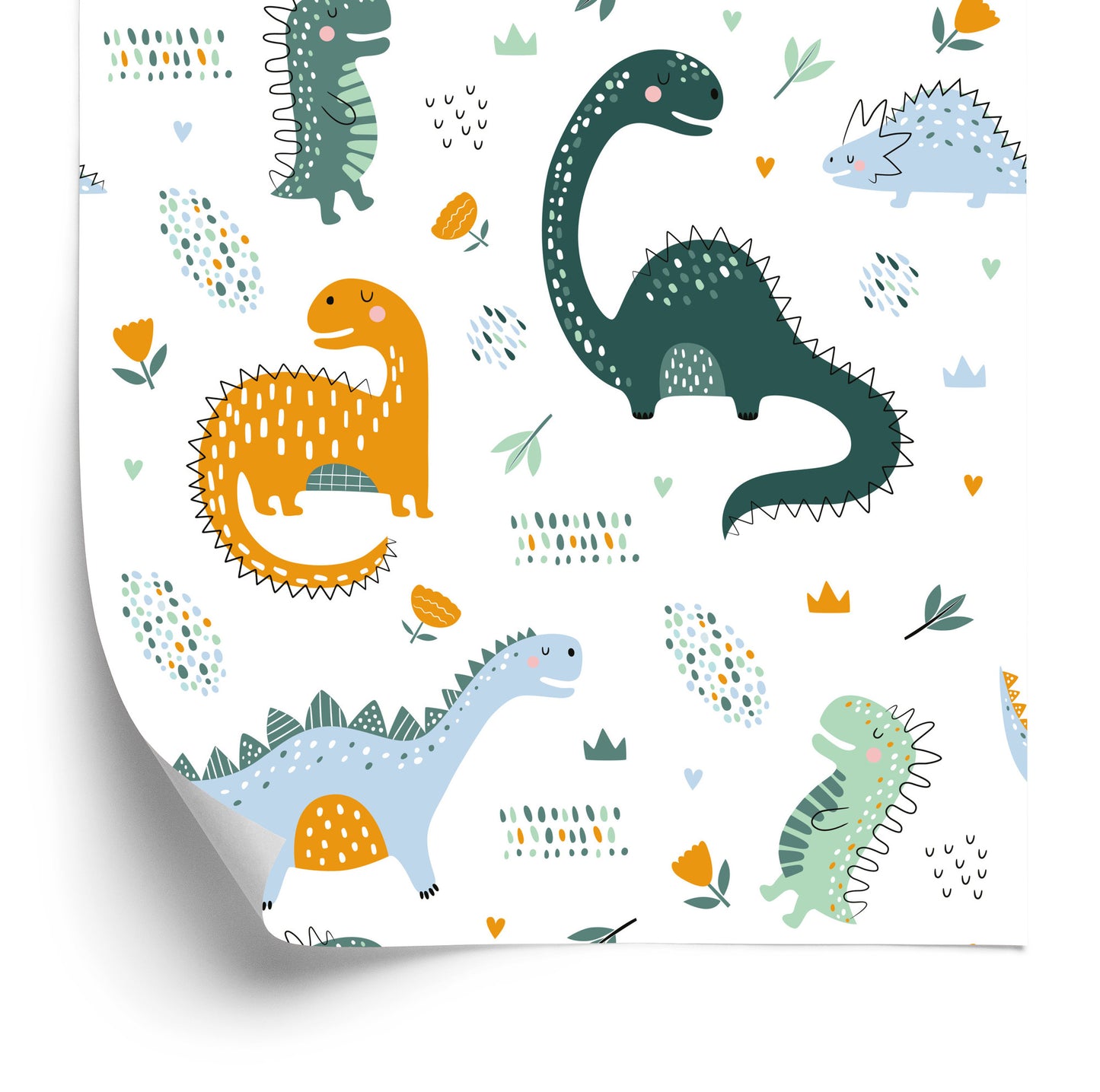 Wallpaper For Baby's Room Dinosaurs, Leaves, Flowers