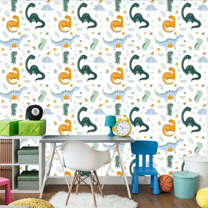Wallpaper For Baby's Room Dinosaurs, Leaves, Flowers