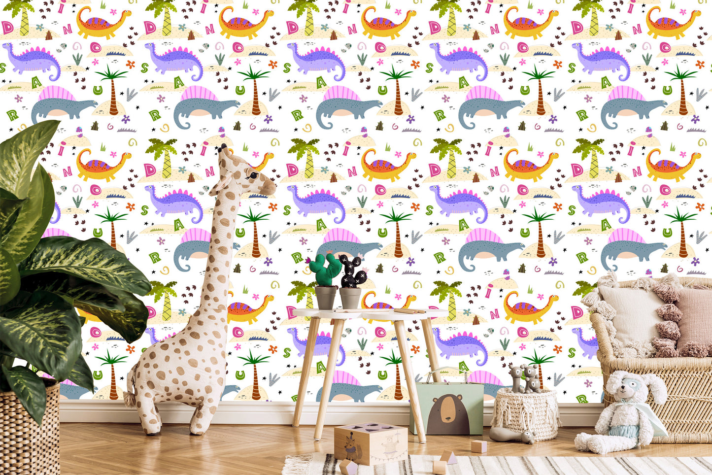 Wallpaper Colorful Palm Dinosaurs For Baby Room
