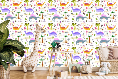Wallpaper Colorful Palm Dinosaurs For Baby Room