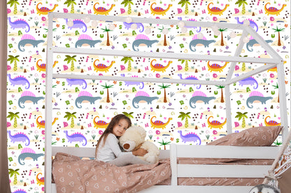 Wallpaper Colorful Palm Dinosaurs For Baby Room