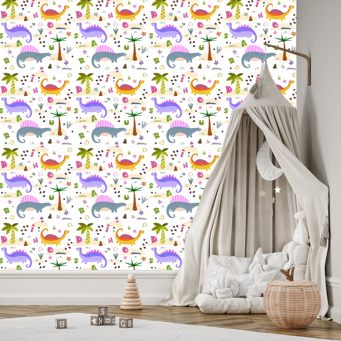 Wallpaper Colorful Palm Dinosaurs For Baby Room