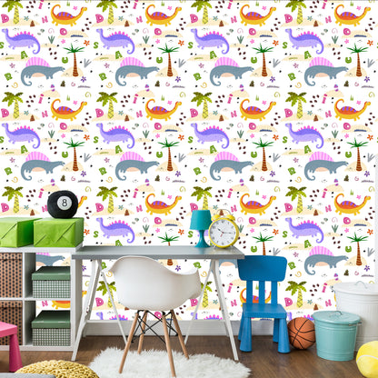 Wallpaper Colorful Palm Dinosaurs For Baby Room