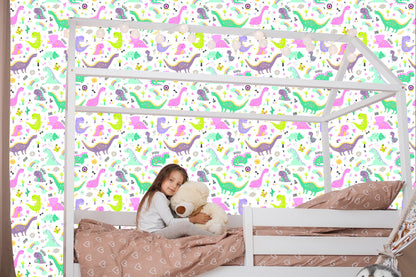 Wallpaper For Children. Dinosaurs. Flowers. Cacti