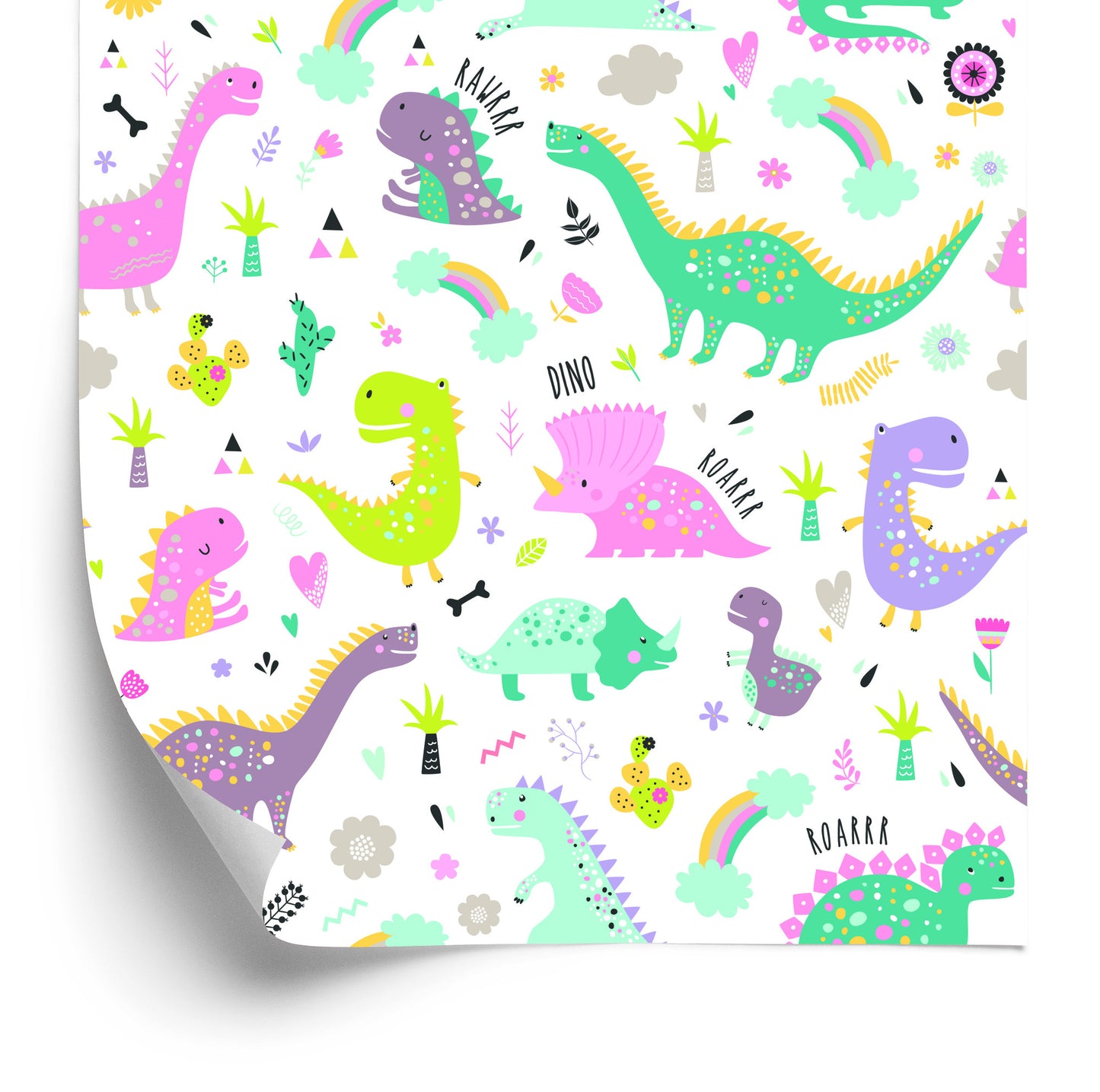 Wallpaper For Children. Dinosaurs. Flowers. Cacti
