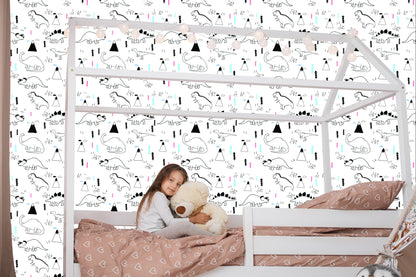 Wallpaper For Children. Dinosaurs. Clouds. Trees