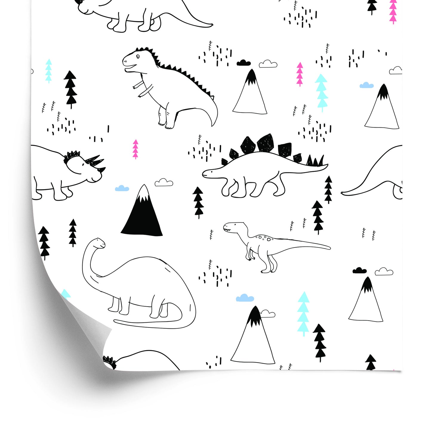 Wallpaper For Children. Dinosaurs. Clouds. Trees