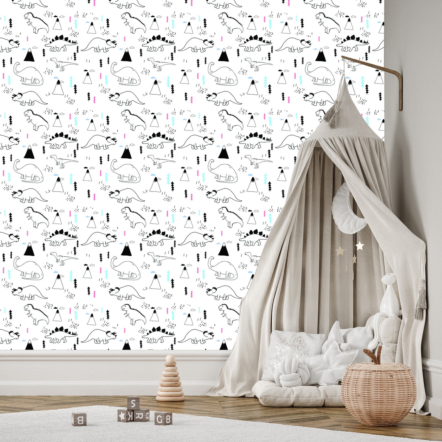 Wallpaper For Children. Dinosaurs. Clouds. Trees