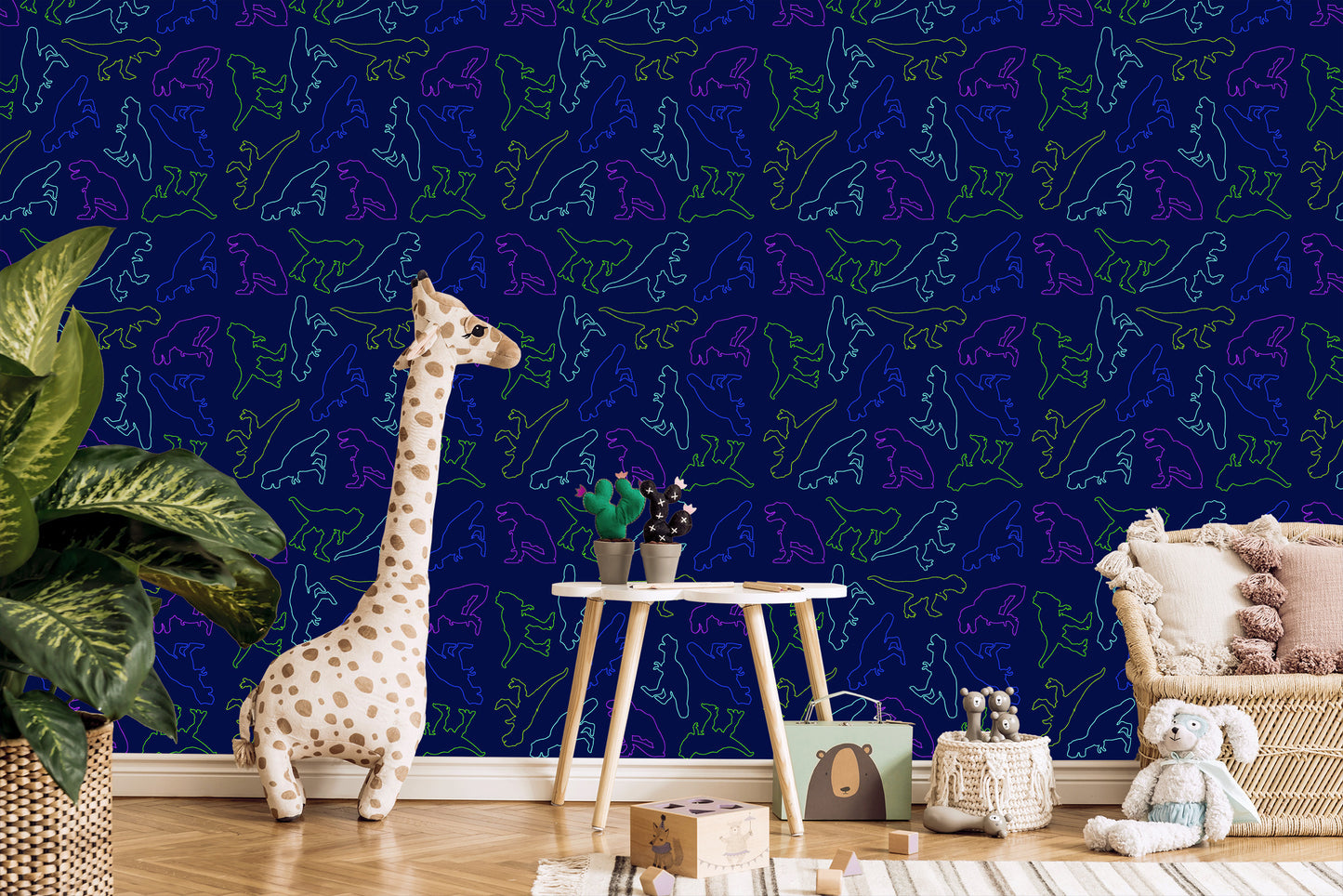 Wallpaper The Colorful Dinosaurs For A Baby's Room