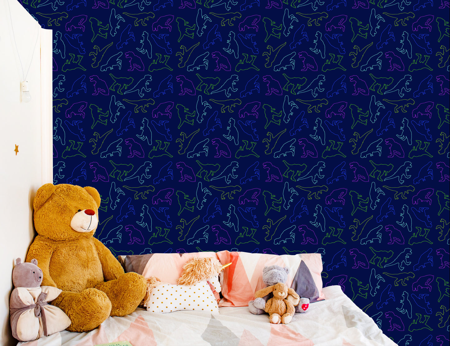 Wallpaper The Colorful Dinosaurs For A Baby's Room