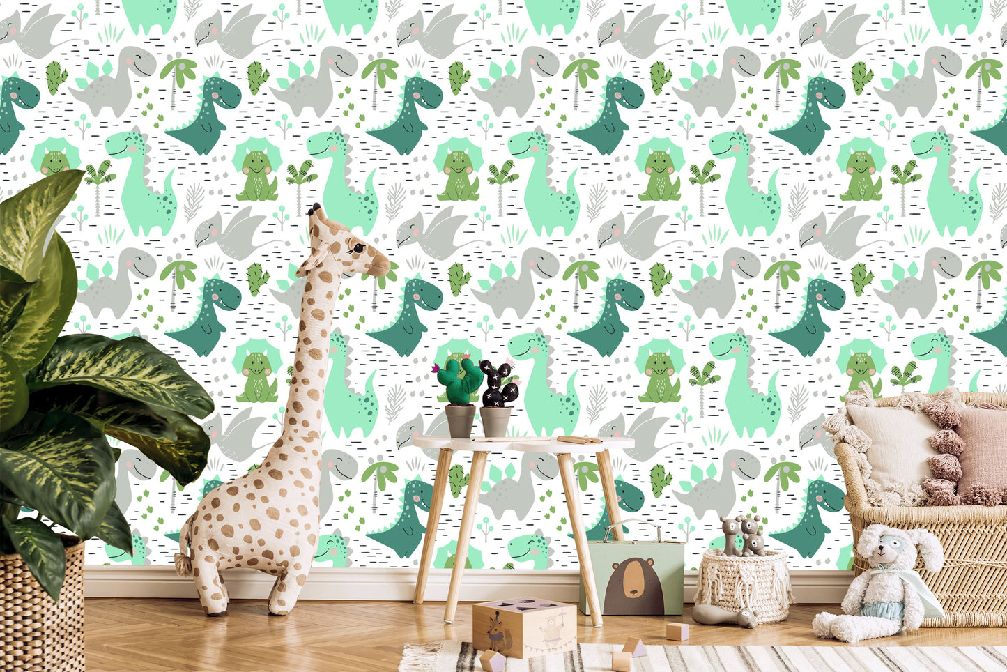 Wallpaper Dinosaurs Cacti For A Child's Room