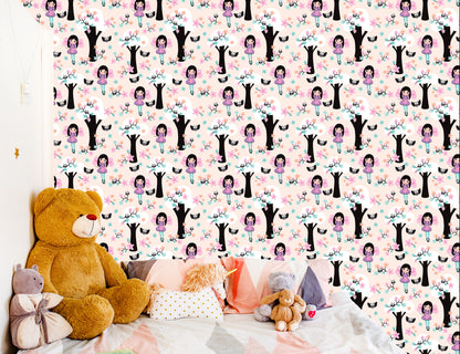 Wallpaper Fairy-Tale Children's Fairy Owl Flowers
