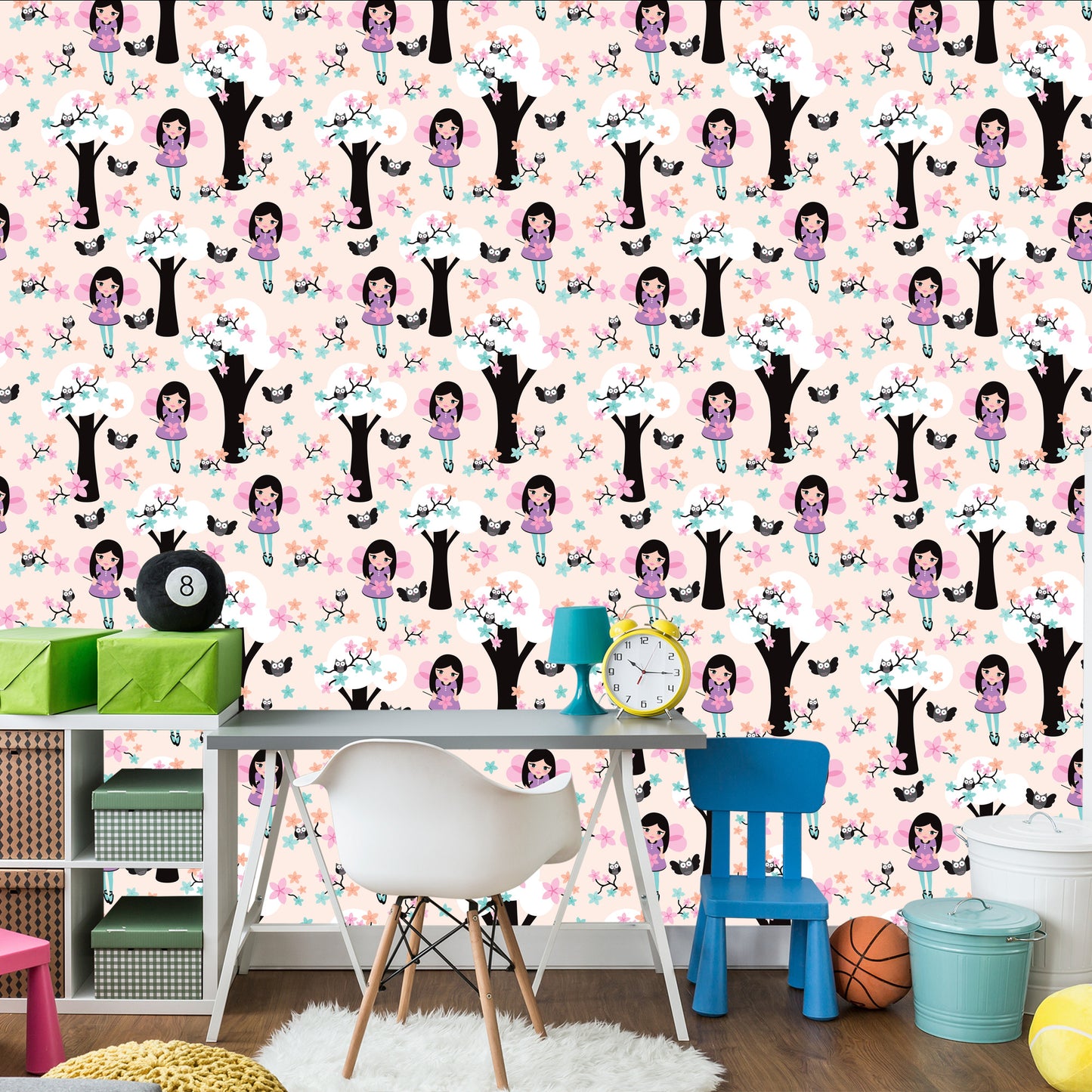 Wallpaper Fairy-Tale Children's Fairy Owl Flowers