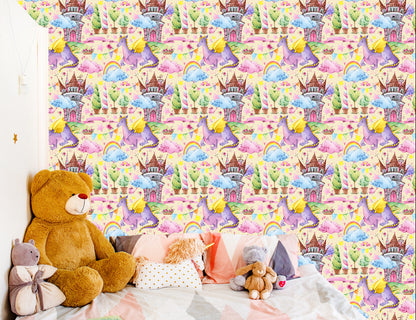 Wallpaper For Children, Dragons, Clouds, Rainbow, Stars