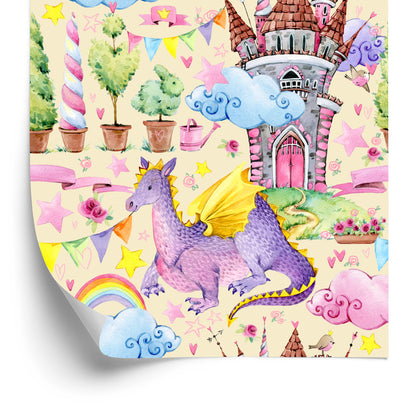 Wallpaper For Children, Dragons, Clouds, Rainbow, Stars