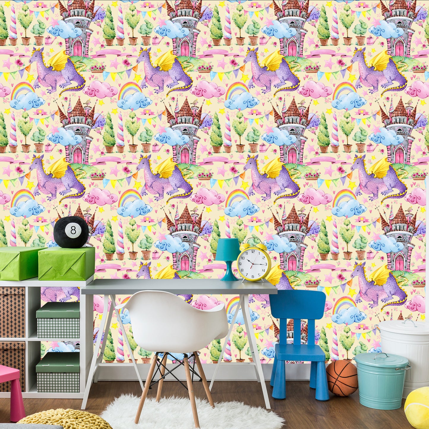 Wallpaper For Children, Dragons, Clouds, Rainbow, Stars