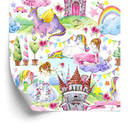 Wallpaper For A Baby's Room Dragons Unicorns From Fairy Tales