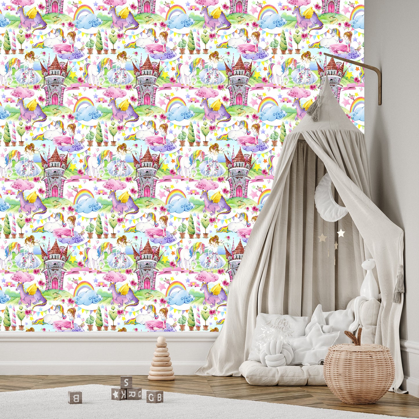 Wallpaper For A Baby's Room Dragons Unicorns From Fairy Tales