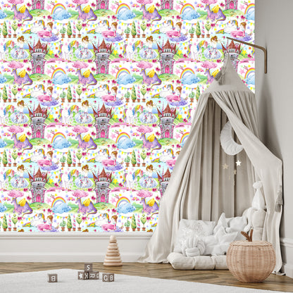 Wallpaper For A Baby's Room Dragons Unicorns From Fairy Tales