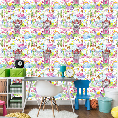 Wallpaper For A Baby's Room Dragons Unicorns From Fairy Tales