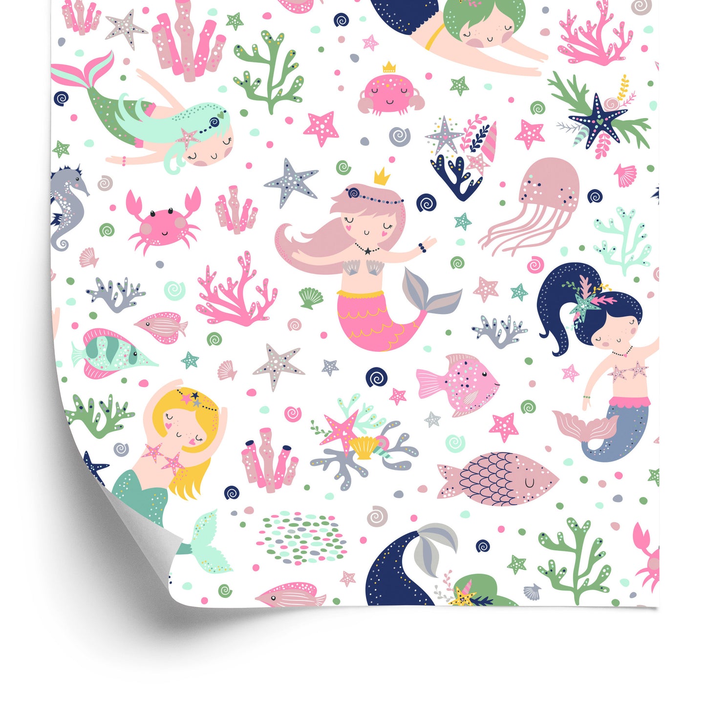 Wallpaper Mermaids With Shells Cartoons For A Baby's Room