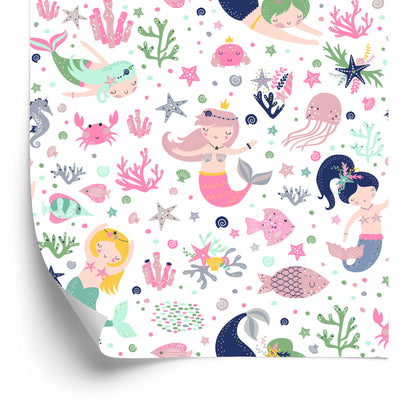 Wallpaper Mermaids With Shells Cartoons For A Baby's Room