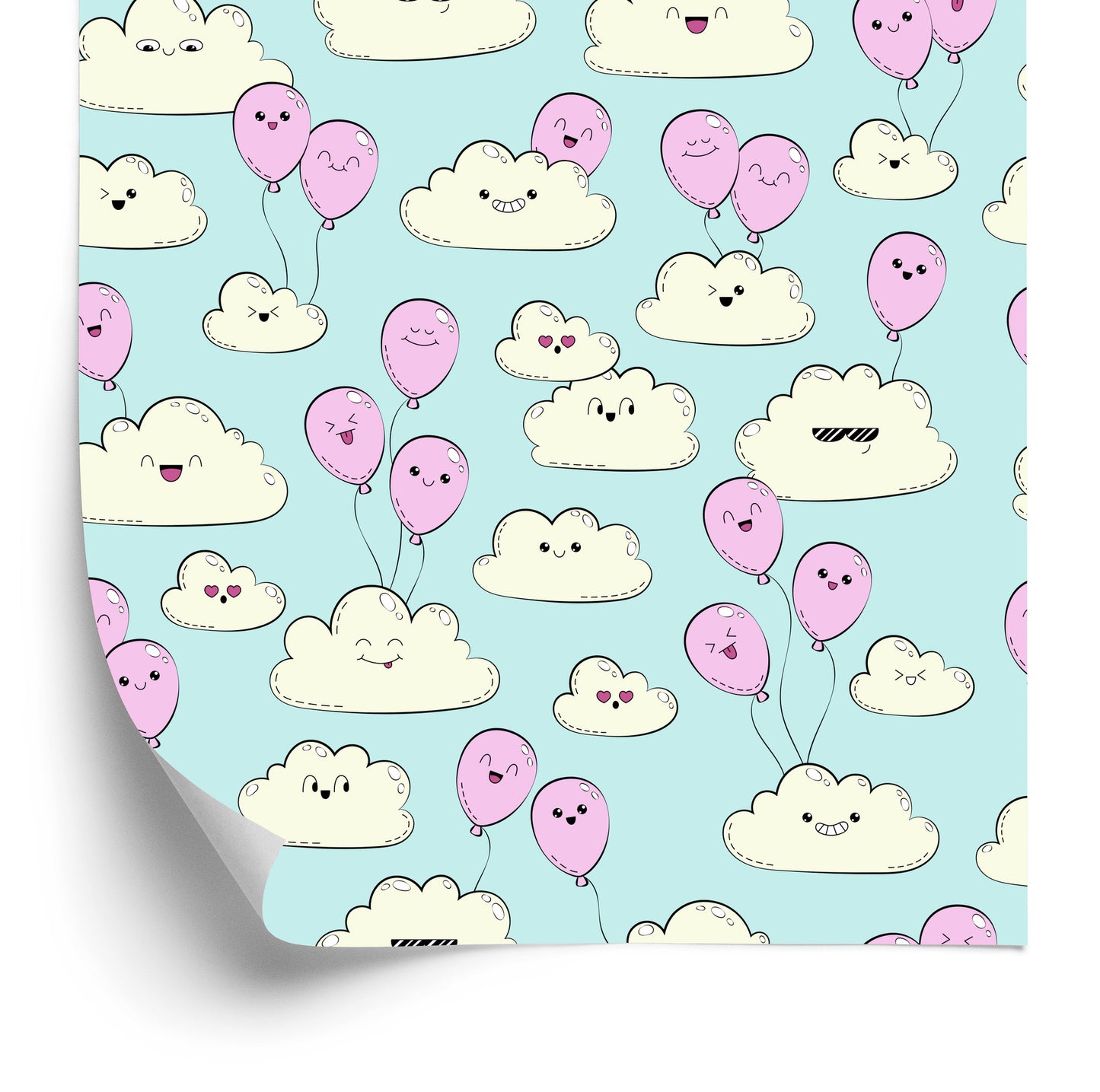 Wallpaper For Children - Happy Clouds And Pink Balloons