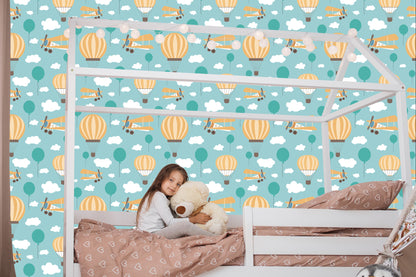 Wallpaper For Children, Balloons, Clouds, Airplanes, Sky