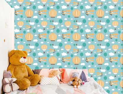 Wallpaper For Children, Balloons, Clouds, Airplanes, Sky