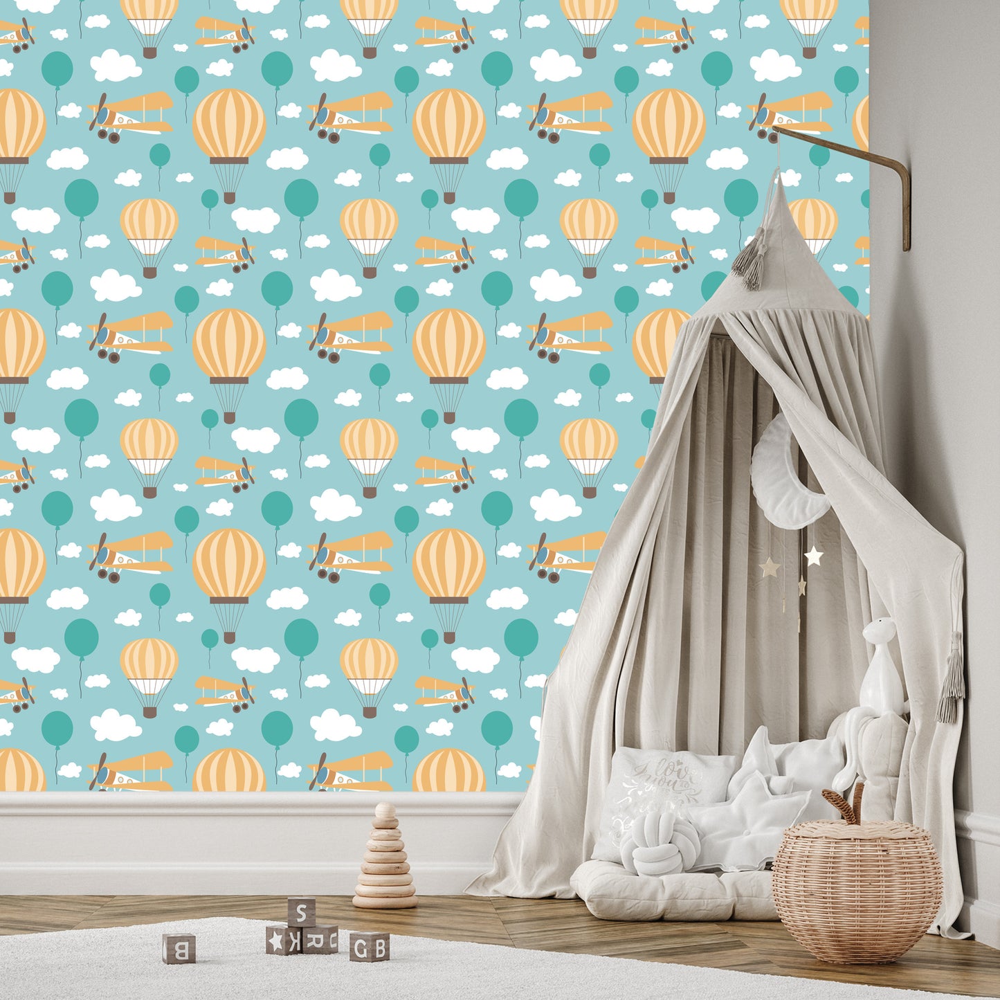 Wallpaper For Children, Balloons, Clouds, Airplanes, Sky