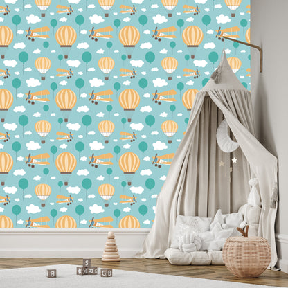 Wallpaper For Children, Balloons, Clouds, Airplanes, Sky