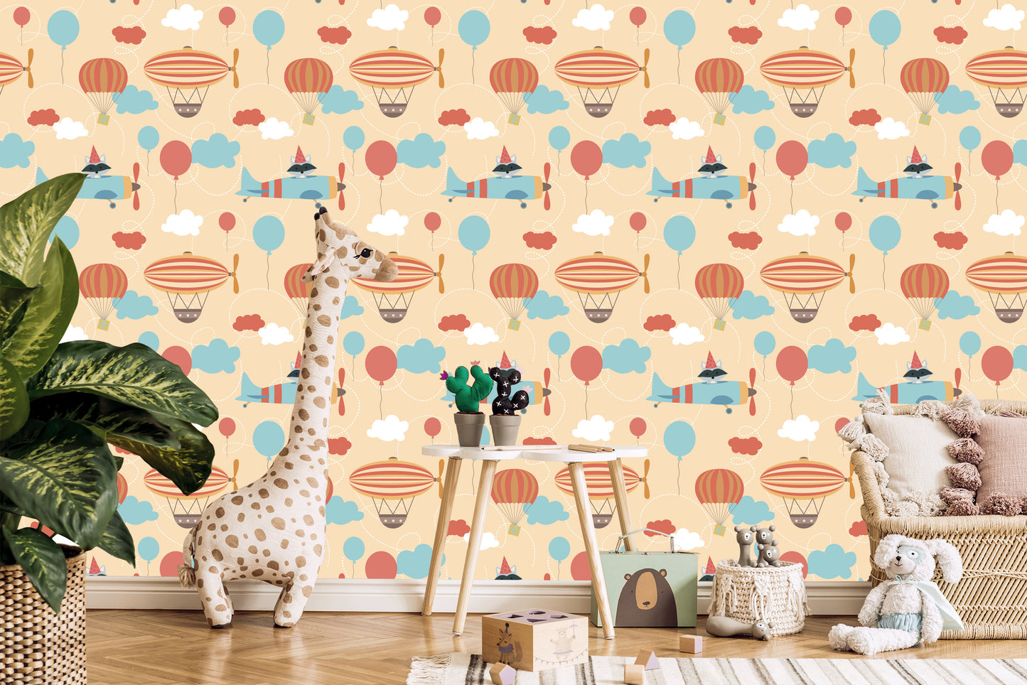 Wallpaper Balloons On A Background Of Airplanes