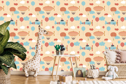 Wallpaper Balloons On A Background Of Airplanes