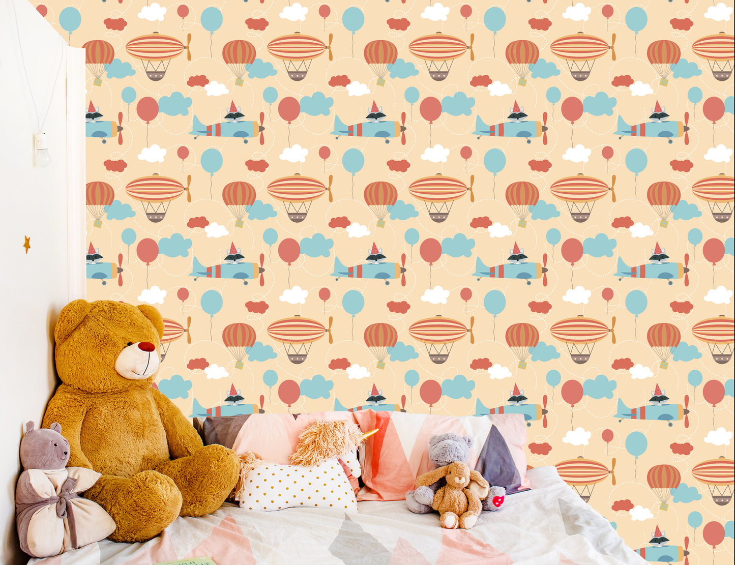 Wallpaper Balloons On A Background Of Airplanes