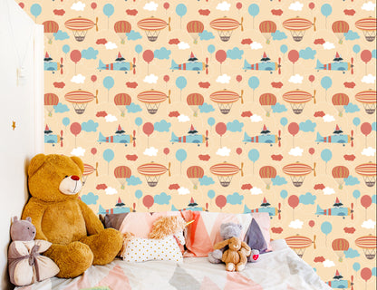 Wallpaper Balloons On A Background Of Airplanes