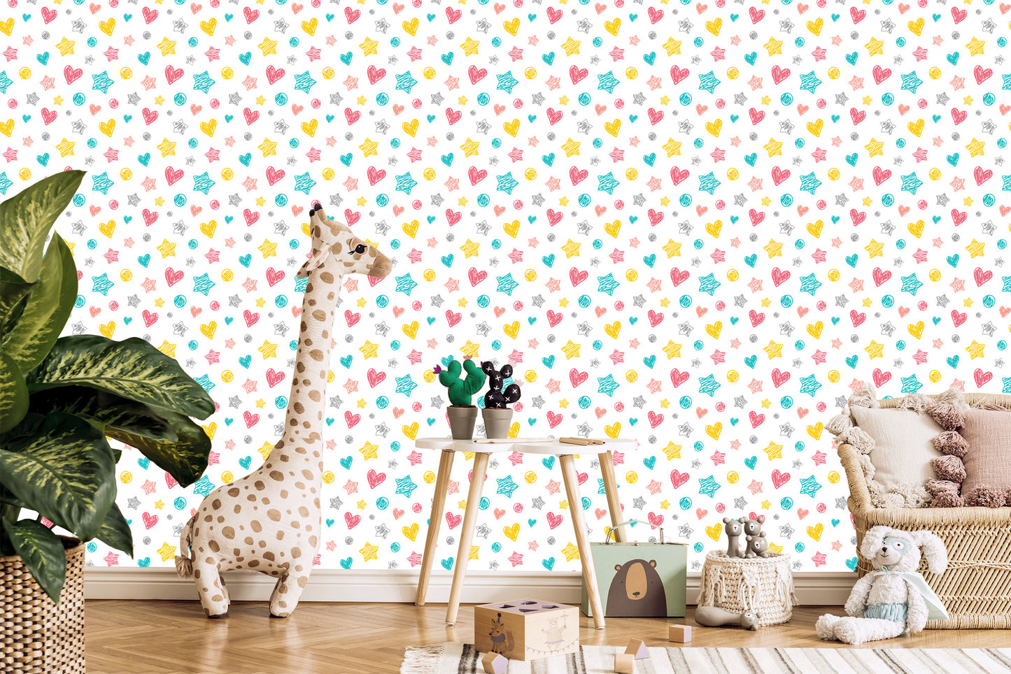 Wallpaper For Children - Stylish Stars, Hearts And Polka Dots