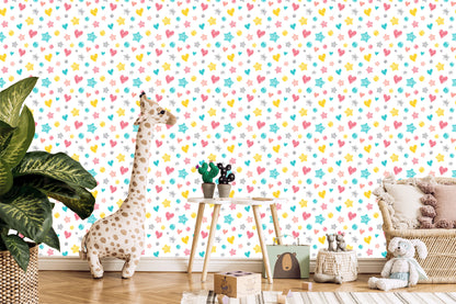 Wallpaper For Children - Stylish Stars, Hearts And Polka Dots