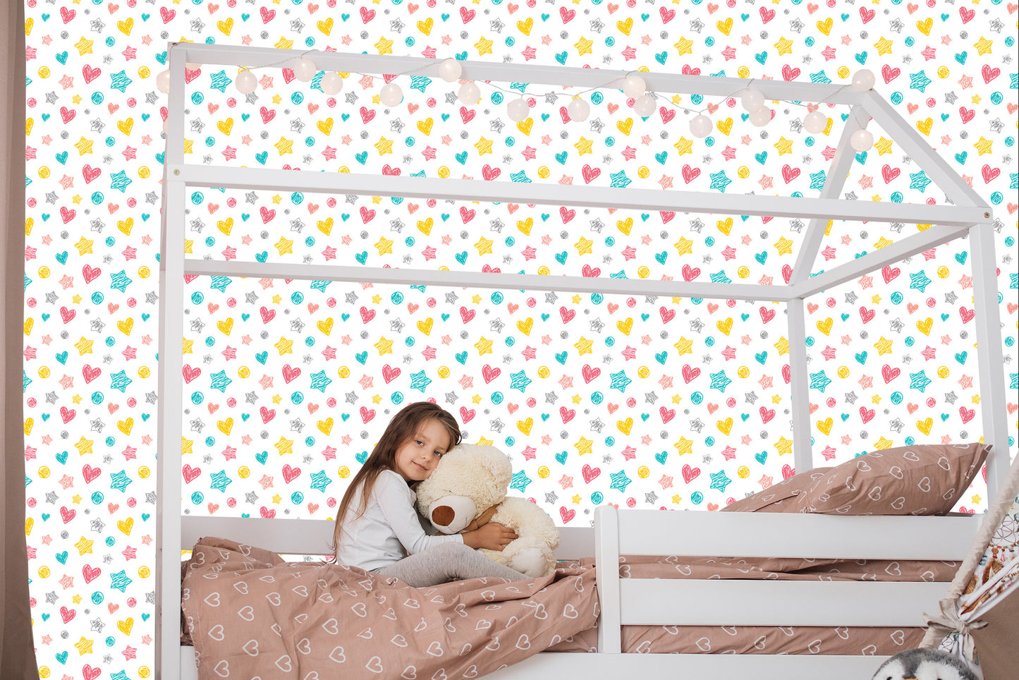 Wallpaper For Children - Stylish Stars, Hearts And Polka Dots